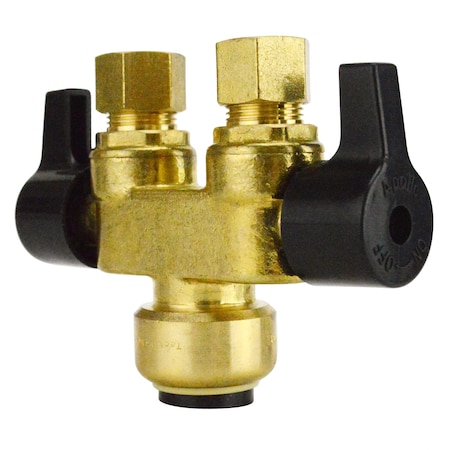 1/2 In. Brass Push-To-Connect X 3/8 In. O.D. Comp. Dual Inline Outlet Dual Shut-Off 1/4-Turn Stop